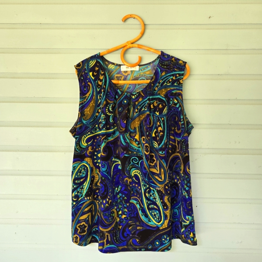 Jones Studio 2X Blue And Green Watercolor Paisley Tank Top